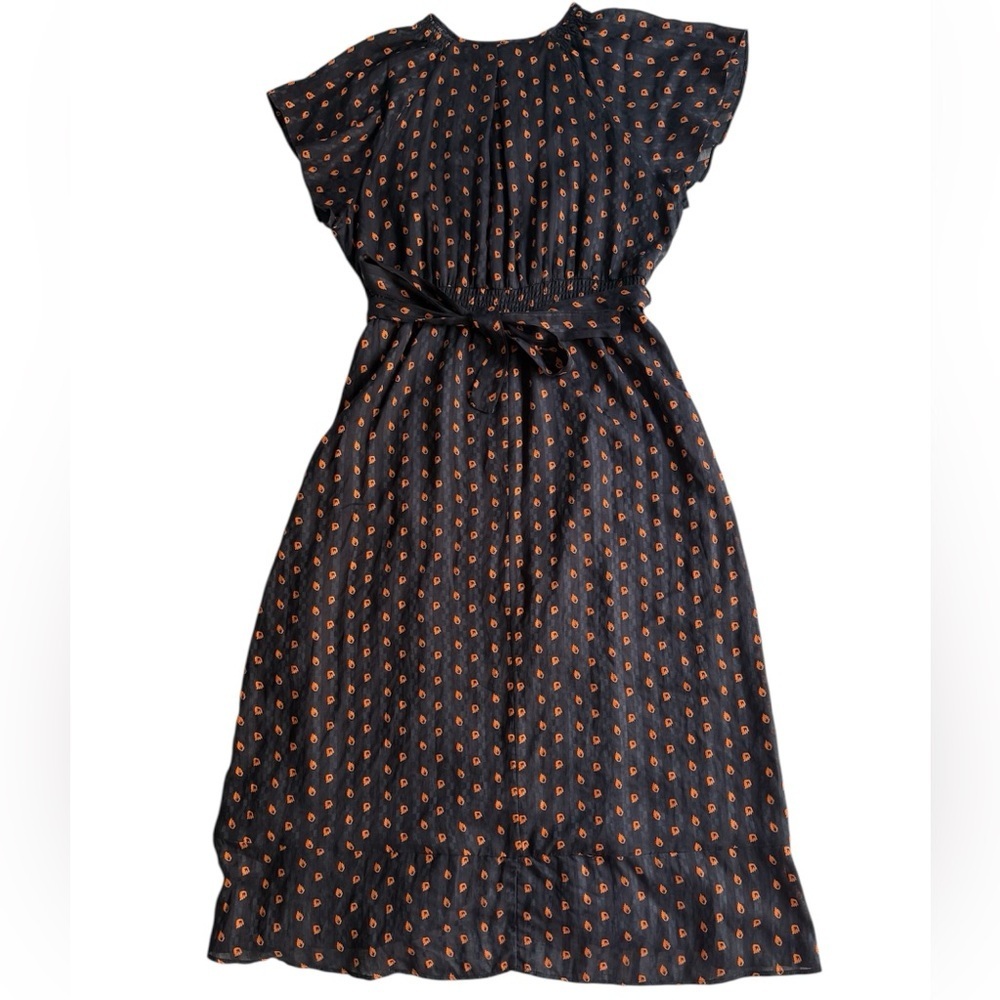 Whistles Navy Scattered Leaf Wrap‎ Midi Dress Sz 10 Workwear Preppy Dressy Party - Picture 11 of 15
